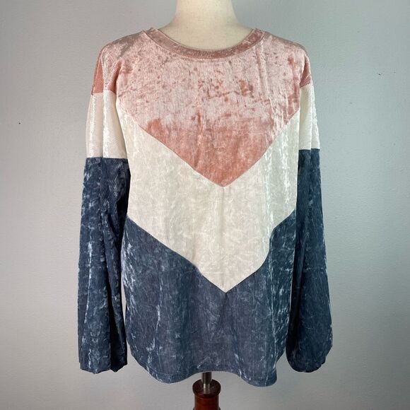 Cupshe Pink and Cream Long Sleeve Velour Style Relaxed Sweatshirt Size M EUC - Picture 1 of 7